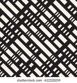Black and White Dashed Lines Pattern. Modern Abstract Vector Seamless Background