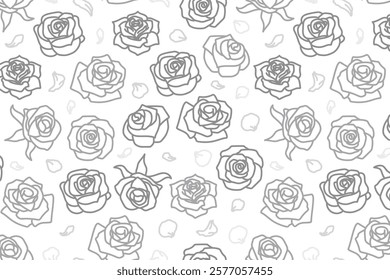 Black and white Valentine’s Day pattern with elegant hand-drawn roses. Minimal and timeless design.