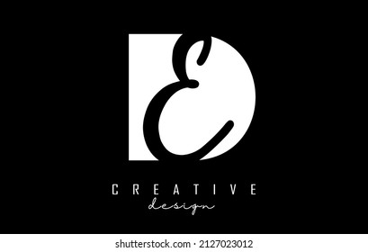 Black and white DE Letters logo with negative space. Letters D and E with geometric and handwritten typography. Creative Vector Illustration with letters.