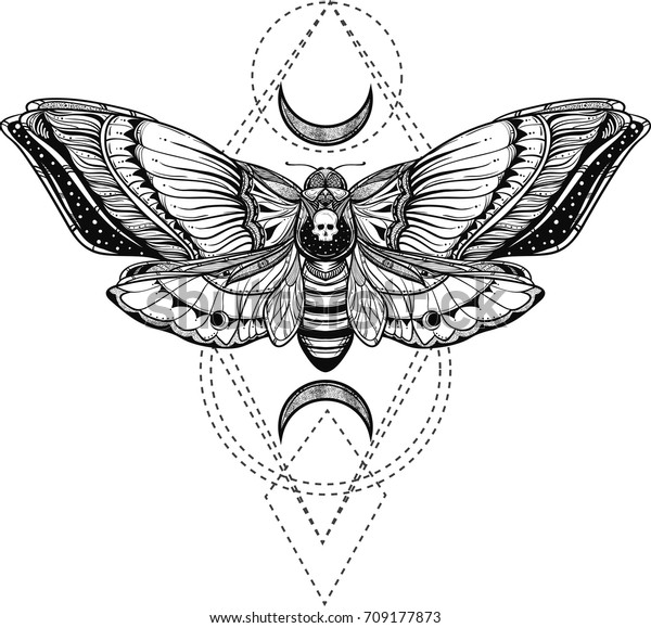 Schwarz Weiss Schmetterling Ornat Illustration Auf Heiliger Geometrie Stock Vektorgrafik Lizenzfrei