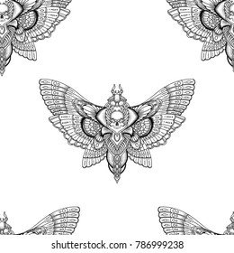 black and white deadhead butterfly seamless pattern