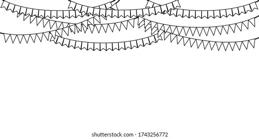 Black and white decorating concept with black and orange pennants hanging above. Vector illustration with copy space for your text. Greeting or Party invitation with carnival flag garlands.
