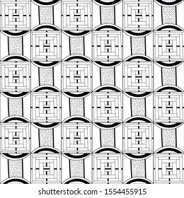 Black and white decorative background for coloring book, page. Seamless geometric pattern. Doodle illustration