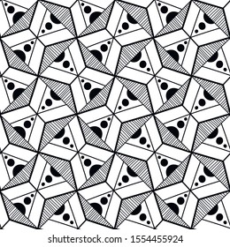 Black and white decorative background for coloring book, page. Seamless geometric pattern. Doodle illustration