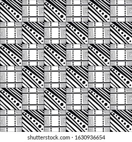 Black and white decorative background for coloring book, page. Seamless geometric pattern. Doodle illustration