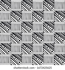 Schwarz-weißer dekorativer Hintergrund für das Farbbuch, Seite.Nahtloses geometrisches Muster. Doodle-Illustration