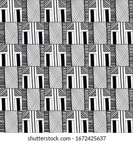Black and white decorative background for coloring book, page. Seamless geometric pattern. Doodle illustration