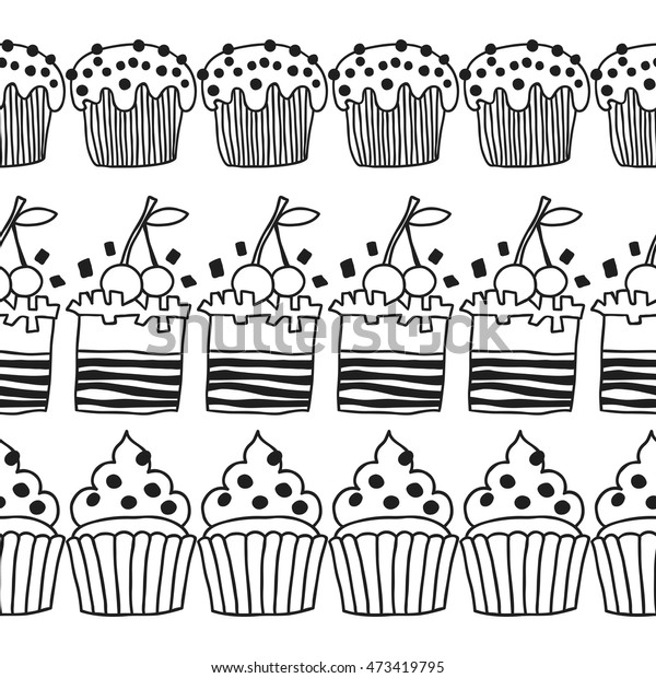 Black White Decorative Border Cakes Coloring Stock Vector Royalty