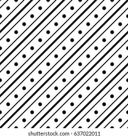 Black and white decorative element. Classical seamless pattern. Modern stylish texture. Regularly repeating geometrical pattern with diagonal dotted stripes. Vector abstract wrapping paper surface.