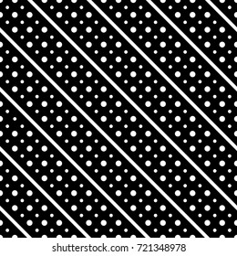 Black and white decorative element. Seamless pattern. Modern stylish texture. Regularly repeating geometrical pattern with diagonal dotted stripes. Vector abstract wrapping paper surface.