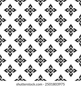 Black and white decorative ethnic pattern,geometric pattern,Native American tribal fabric, Southwestern Aztec Seamless Pattern, Navajo Decorative Repeat Background