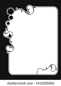 Black and white decorative frame with abstract floral elements
