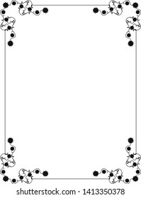Black and white decorative frame with abstract floral elements