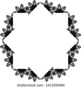 Black and white decorative frame with abstract floral elements