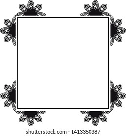 Black and white decorative frame with abstract floral elements