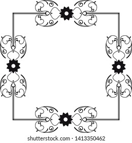 Black and white decorative frame with abstract floral elements