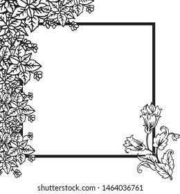 Black and white, decorative frame, with crowd of flower frame. Vector