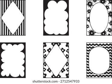 Quadro decorativo preto e branco com formas geométricas e abstratas. Bordas gráficas em negrito ideais para convites, cartazes e layouts criativos. Modelos monocromáticos limpos para design moderno