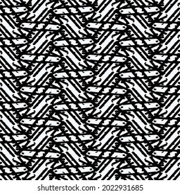 Black and white decorative graphics made of broken oblique lines and some rods. Vector drawing.
