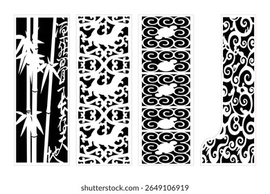 Black And White Decorative Laser Cut Panels With Asian Inspired Motifs Design
