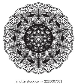 Decorativo en blanco y negro Madala Vector Art Gráfico, Plantilla, Diseño, Fondo, Chakra, Vector, Arte, ilustración, Banner de sitio web, afiches, tarjeta