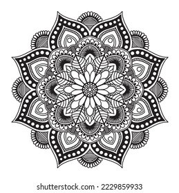 Decorativo en blanco y negro Madala Vector Art Gráfico, Plantilla, Diseño, Fondo, Chakra, Vector, Arte, ilustración, Banner de sitio web, afiches, tarjeta