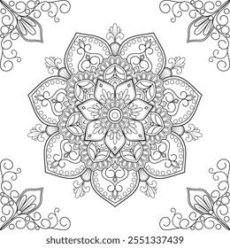 Black and White Decorative Mandala Vector Art Graphic, Template, design, Background, Chakra, Vector, Art, illustration, Website Banner, Posters, Card, book cover, coloring book 