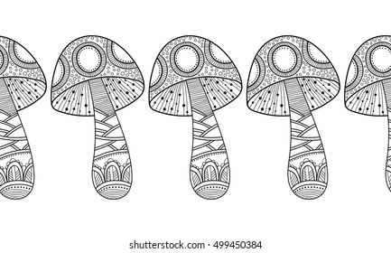 Black and white decorative mushrooms for scrapbooking, greeting cards.