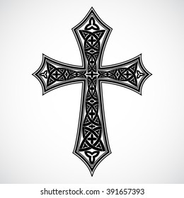 black white decorative ornamental cross / vector illustration