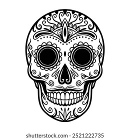 black and white decorative patterned skull design