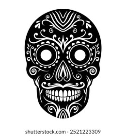black and white decorative patterned skull design