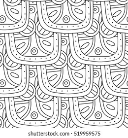 Black and white decorative seamless pattern for coloring book.