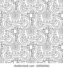 Black and white decorative seamless pattern for coloring book, page
