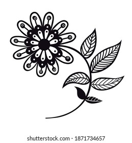 Black and white decorative vector flower оn white background