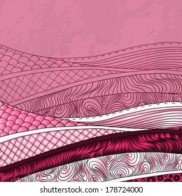 Black and white decorative waves background. Beautiful hand-drawn card