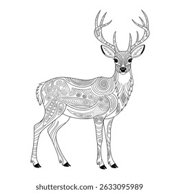 Black and white deer colouring page 