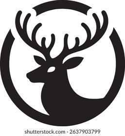 Black and white deer head illustration.