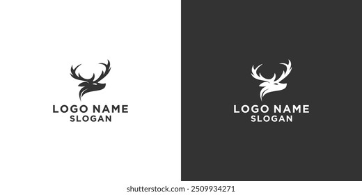Black and white deer head logo with leaves