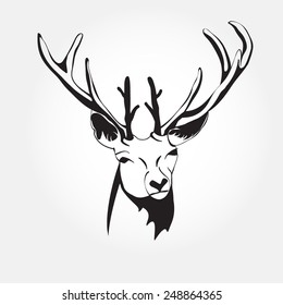 Black and white deer head. Vector. Graphic image of the animal.