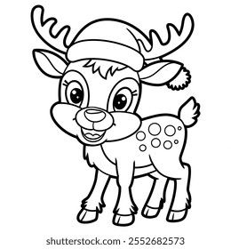 A black and white the deer of a line art coloring page 