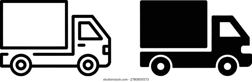 Black and white delivery trucks icon set