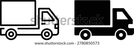 Black and white delivery trucks icon set