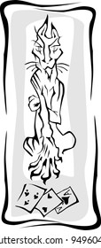 Black and White Demon Cat Gambling. Vector Illustration