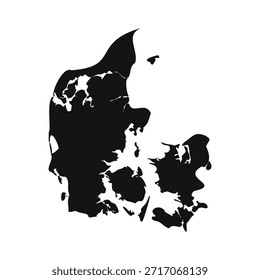 Mapa simples de Dinamarca preto e branco