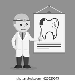 black and white dentist giving presentation black and white style