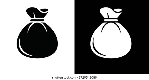 Una representación en blanco y negro de un bolso con cordón, contrastando con su fondo.