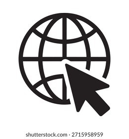 A black and white depiction of a globe with a cursor pointing towards it