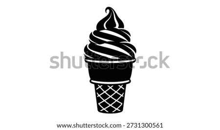 Black and white depiction of a soft serve ice cream cone, notable for its bold silhouette style.