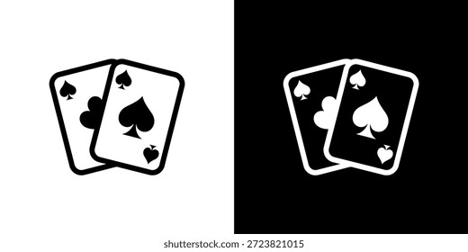 Black and white depiction of two playing cards featuring the spade suit in a simple style.