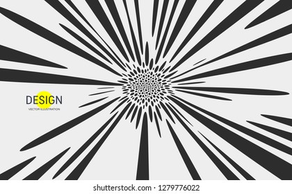 Design preto e branco. Partículas caóticas em espaço vazio. Fundo dinâmico. Iluminação vetorial.